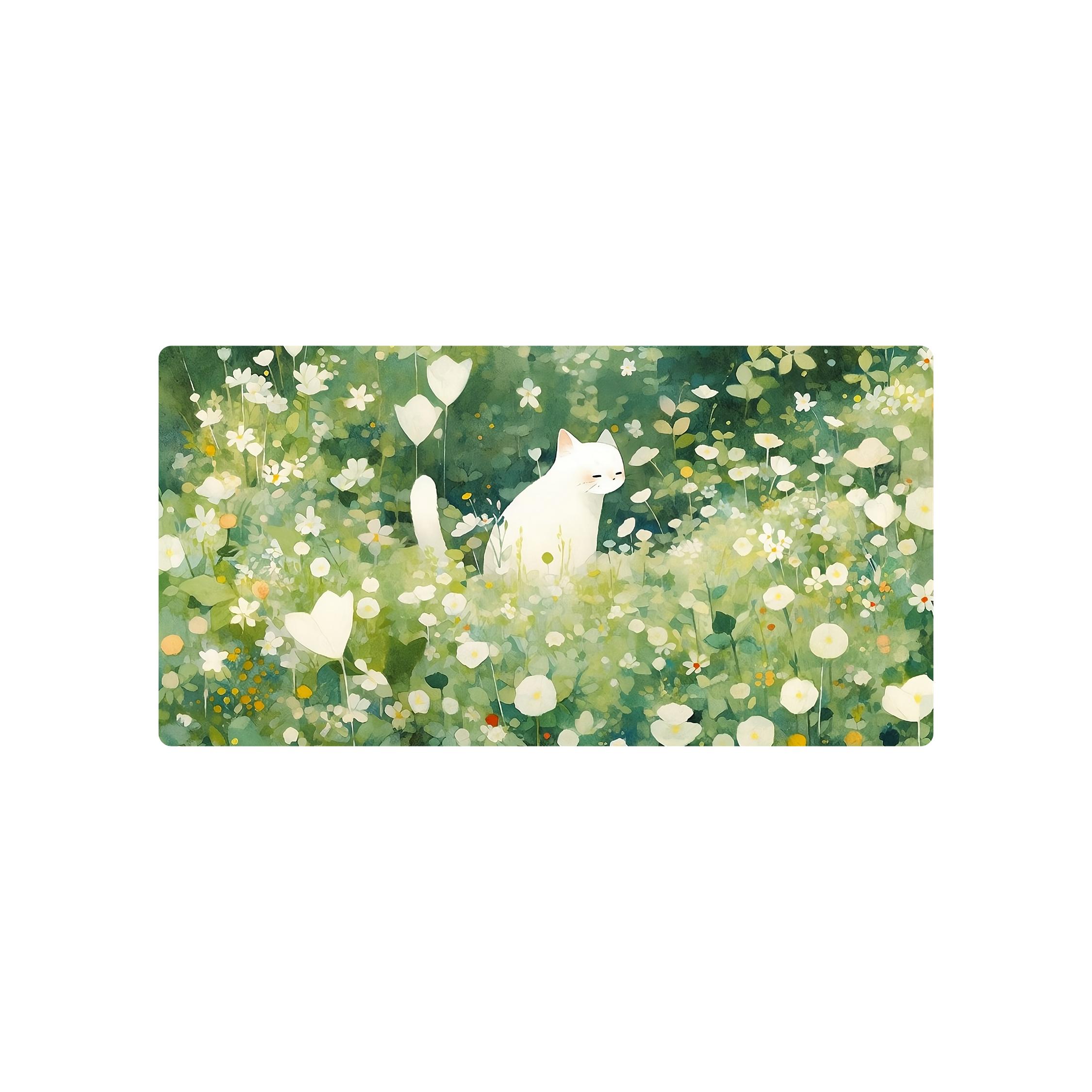 Mousepad White cat green nature 82x42 Classic | Custom