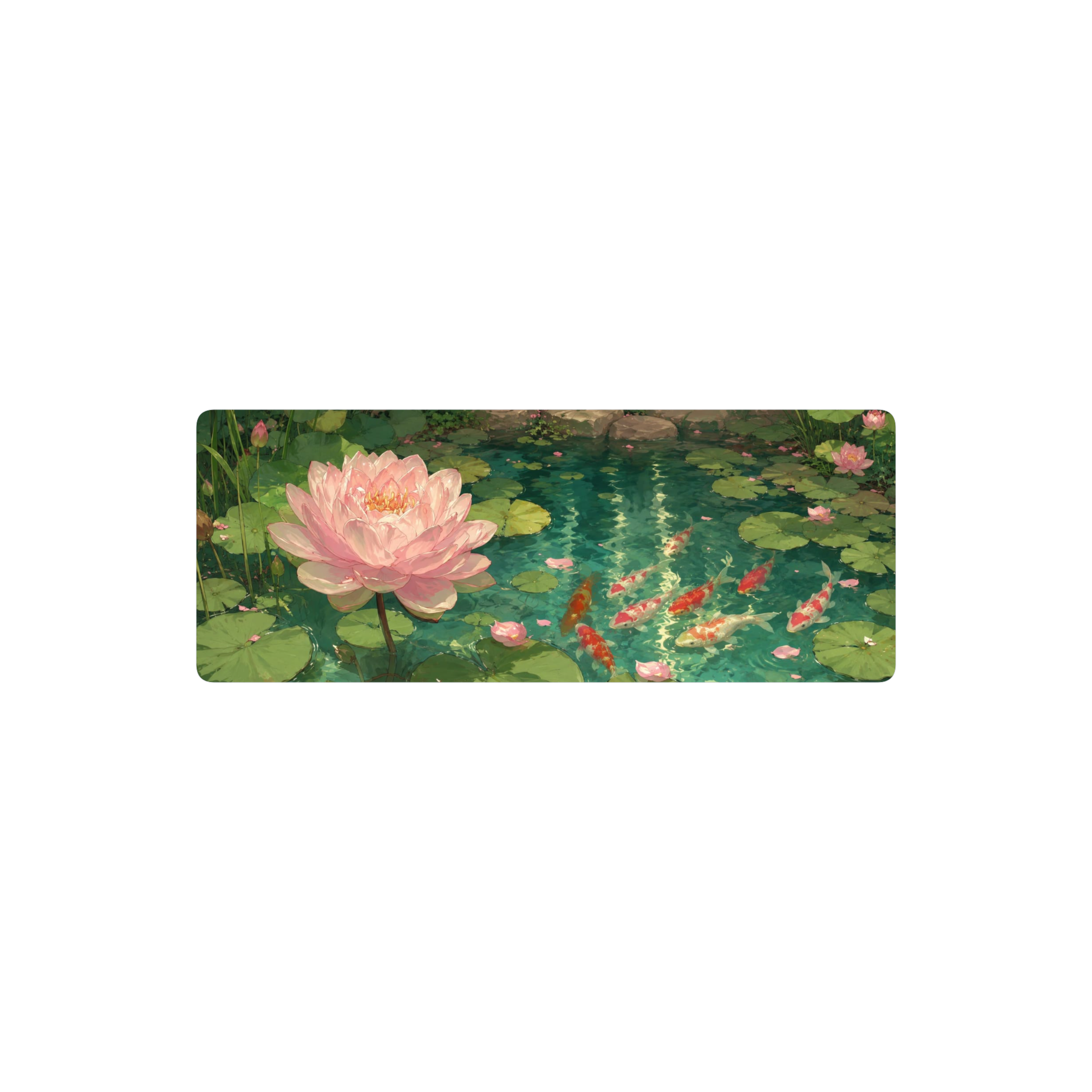 Flor de loto y peces koi